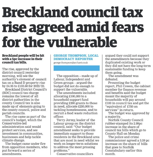 Breckland Council tax rises