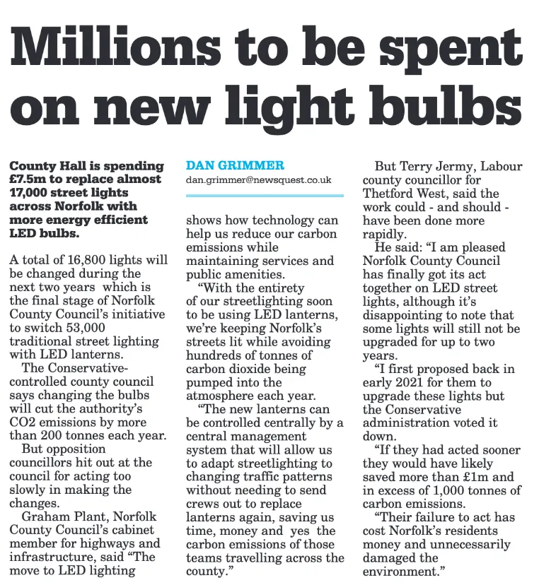Millions to be spent on Norfolk lightbulbs